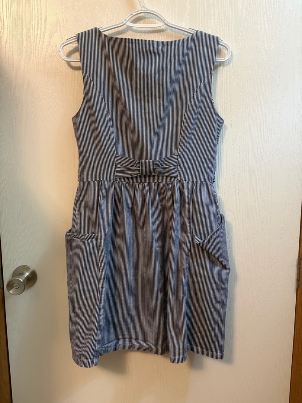 Sleeveless Blue Stripe Button-Front Mini Dress - Picture 8 of 8